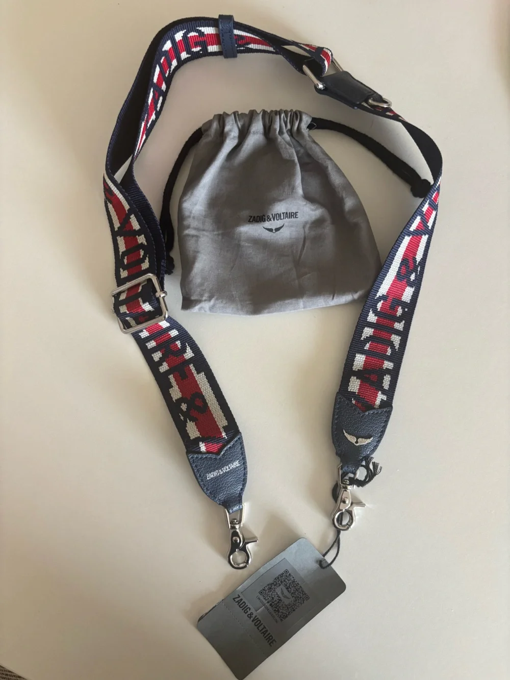 Zadig & Voltaire Navy, Red and White Logo Webbing Strap